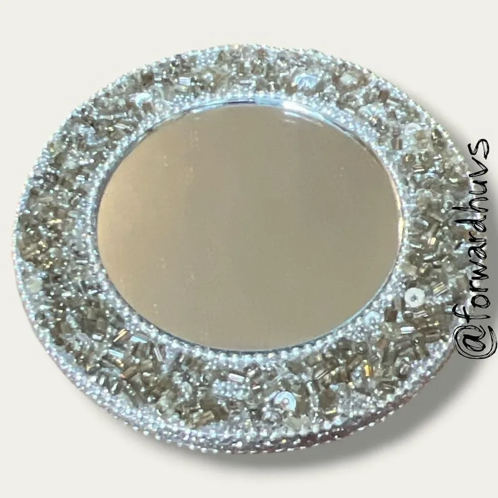 Beaded Sequins Mirror – Teardrop Gem Center with Radial Sunburst Design